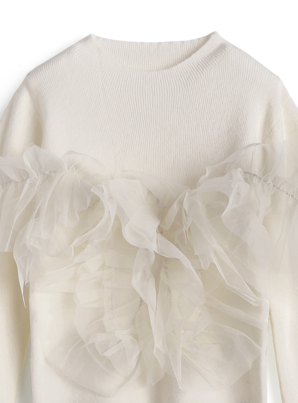 チュールフリルドッキングニットトップス