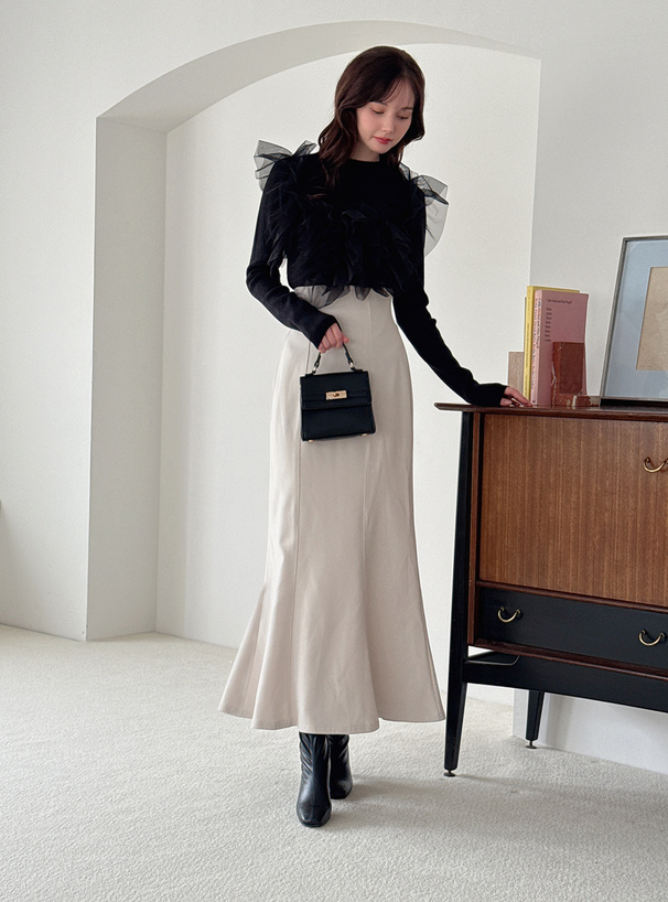 チュールフリルドッキングニットトップス