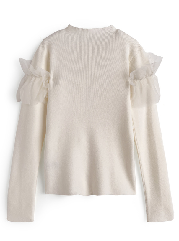 チュールフリルドッキングニットトップス