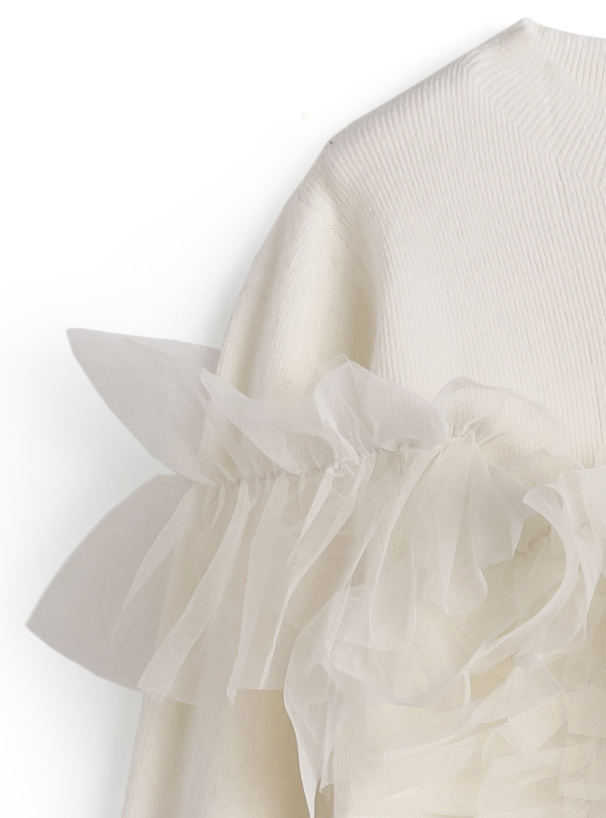 チュールフリルドッキングニットトップス