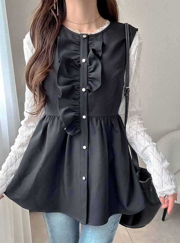 アシメフリルノースリーブペプラムベスト