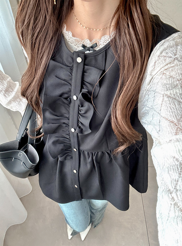 アシメフリルノースリーブペプラムベスト