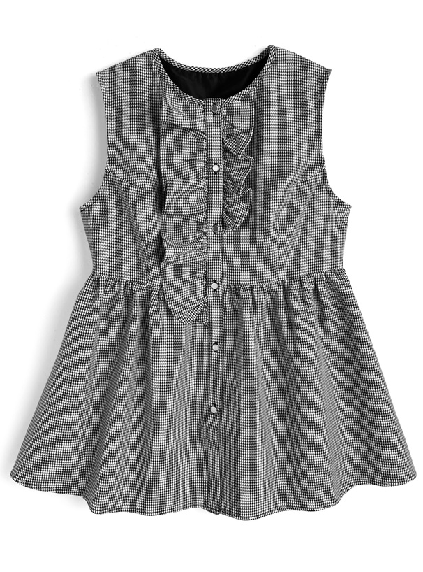 千鳥柄アシメフリルノースリーブペプラムベスト