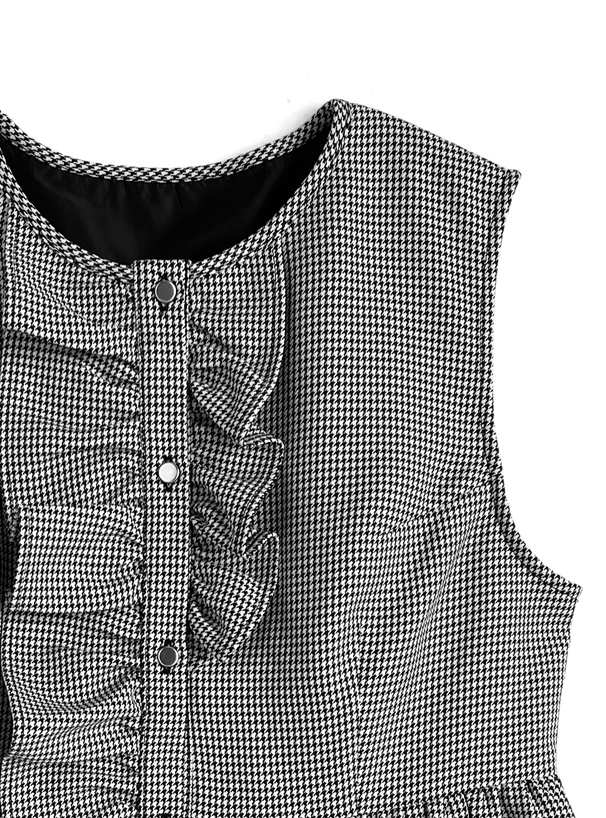 千鳥柄アシメフリルノースリーブペプラムベスト