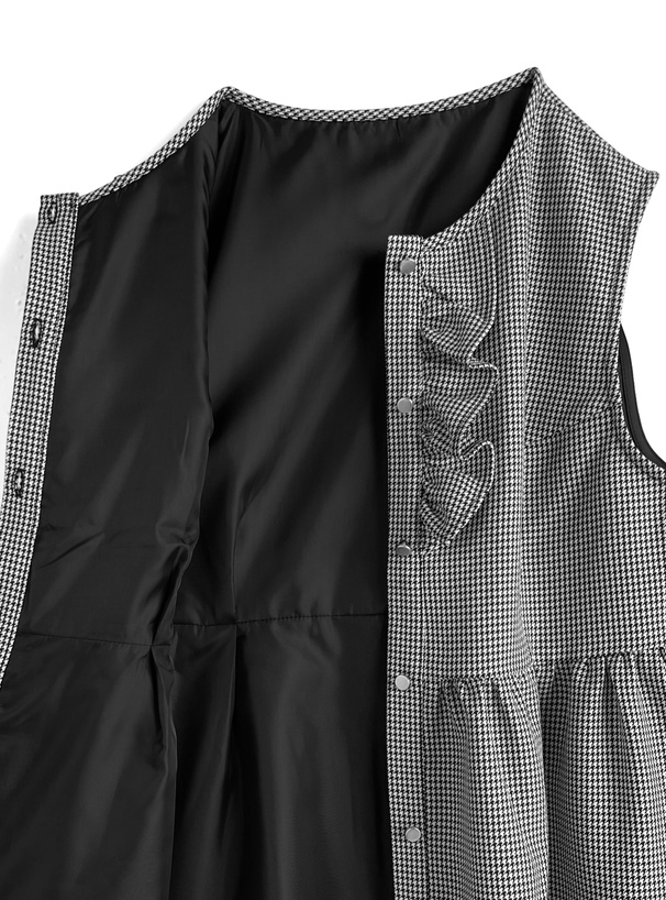 千鳥柄アシメフリルノースリーブペプラムベスト