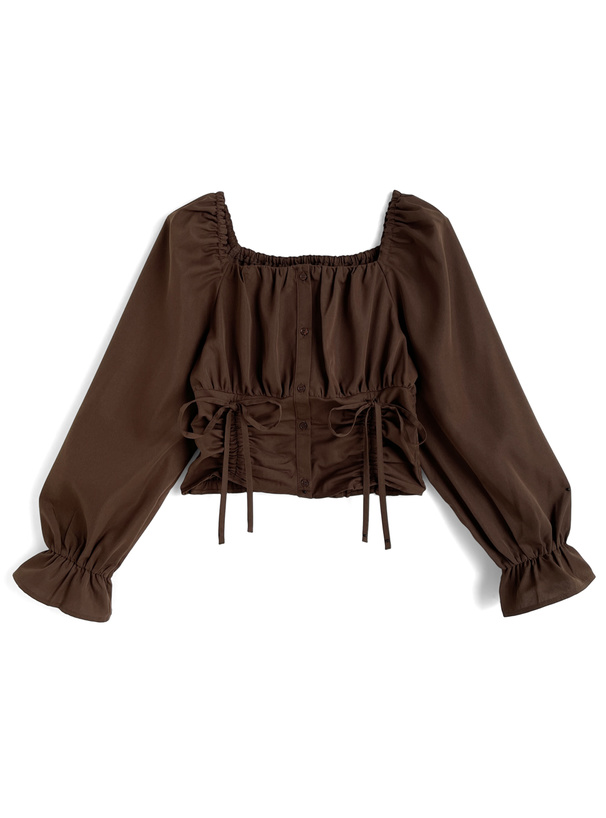 2Wayコルセット風ドロストリボンブラウス