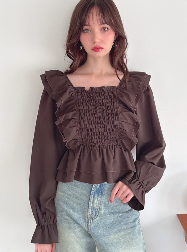 シャーリングフリルブラウス[al315] | レディースファッション通販の