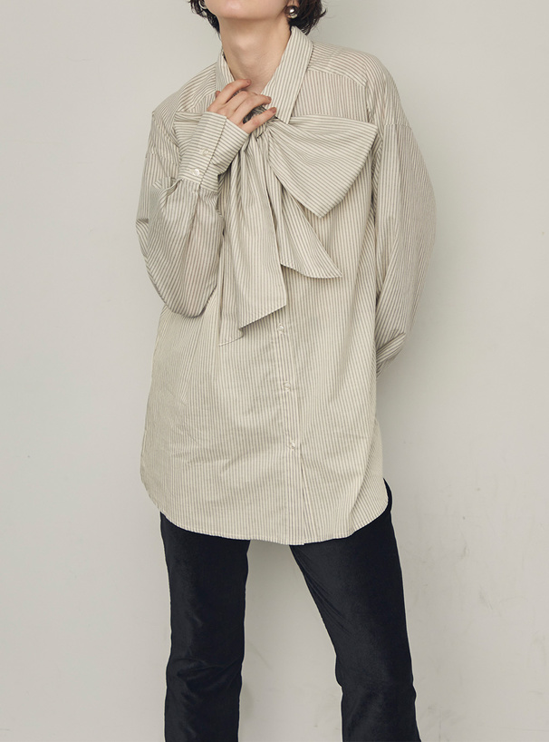 リボン付き2Wayストライプ柄ロングシャツ