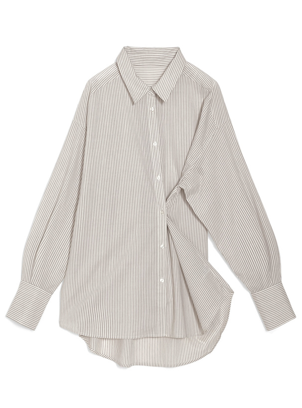 リボン付き2Wayストライプ柄ロングシャツ