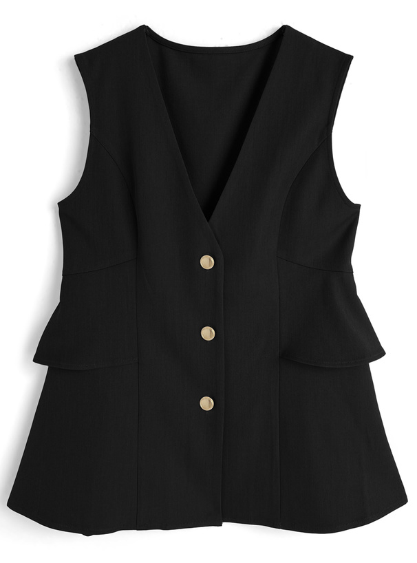 ゴールドボタンペプラムジレ