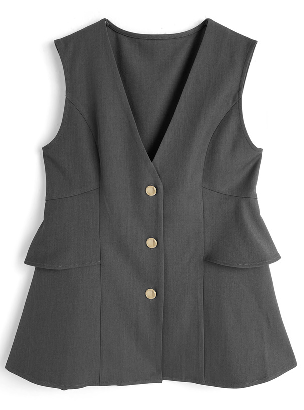 ゴールドボタンペプラムジレ