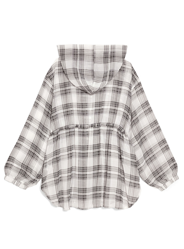 フード付きチェック柄シアーチュニック