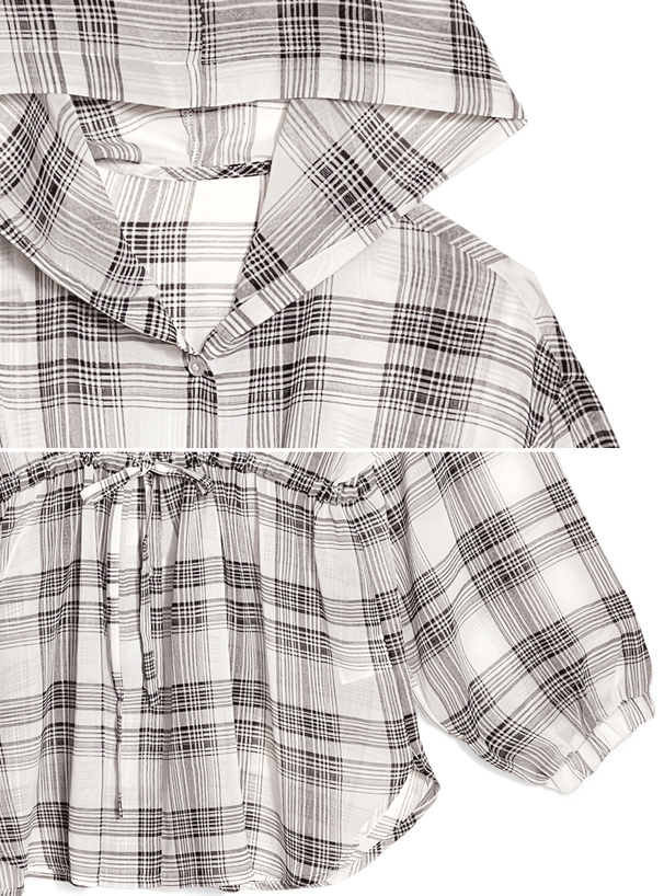 フード付きチェック柄シアーチュニック