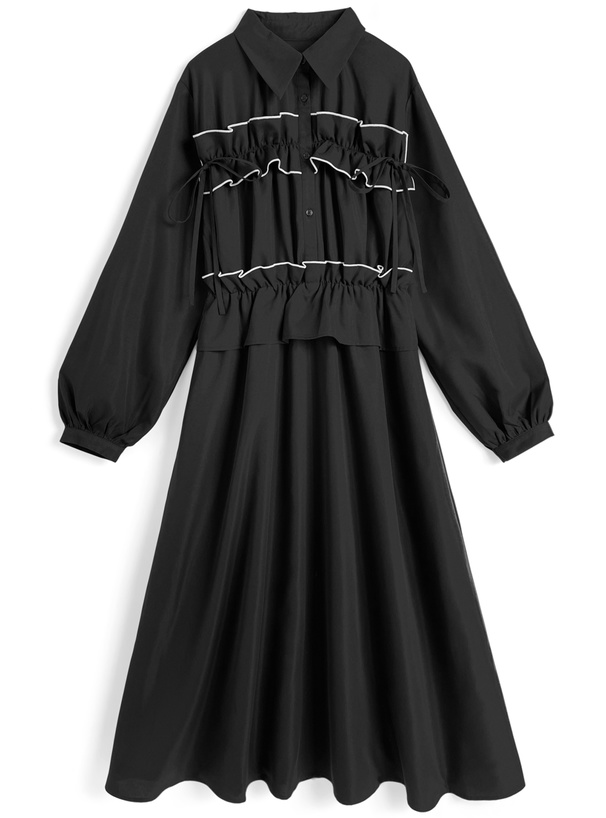 フリルリボン配色ワンピース