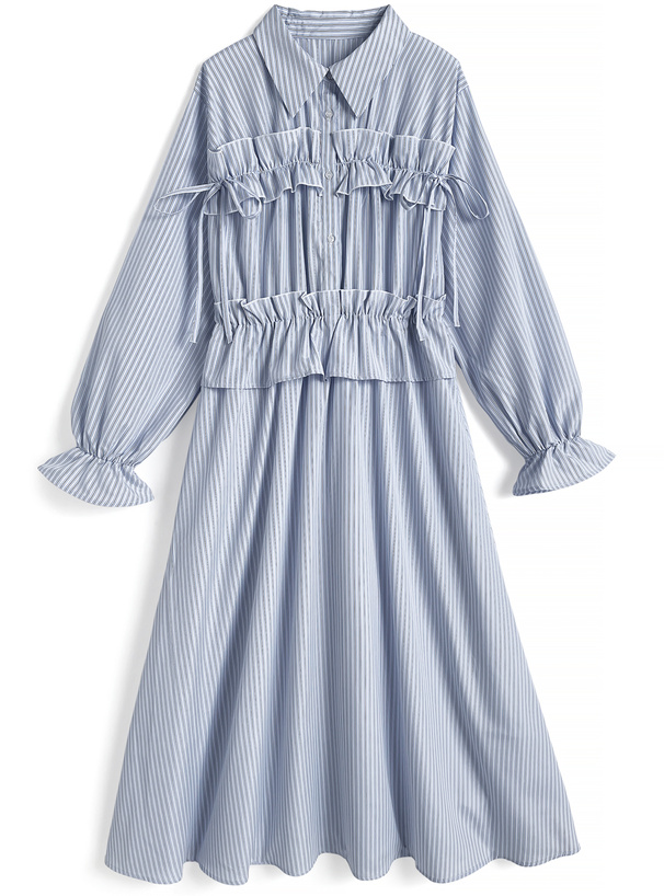 ストライプ柄フリルリボン配色ワンピース[al331a]