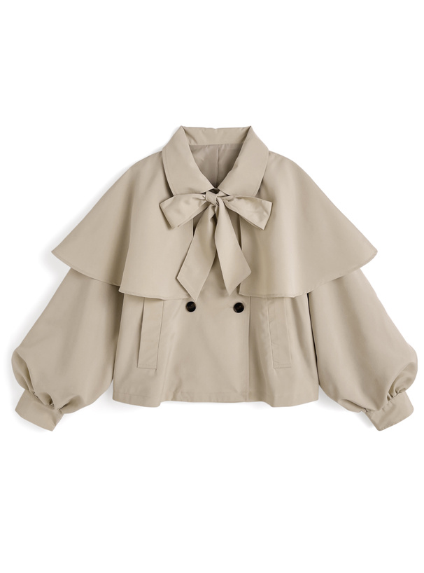 リボン付きショート丈トレンチコート