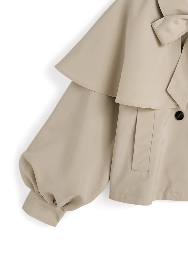 リボン付きショート丈トレンチコート