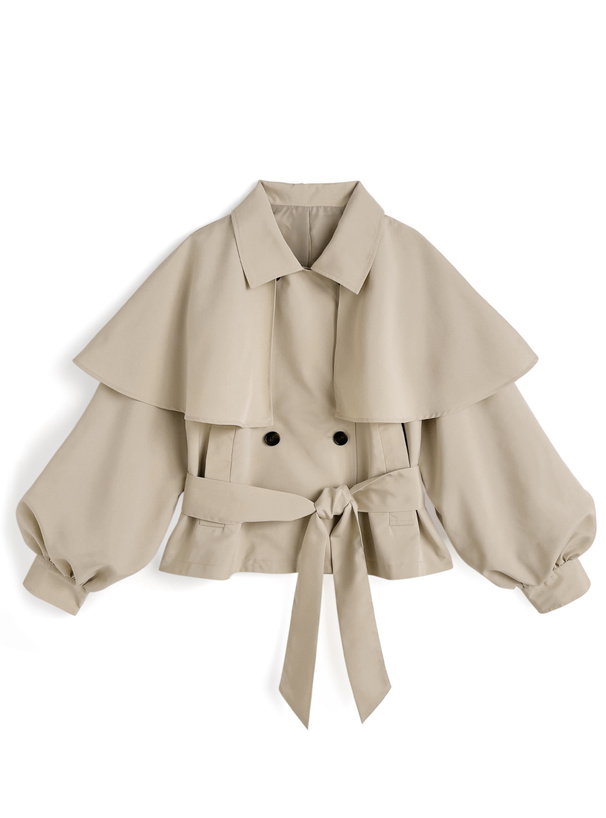 リボン付きショート丈トレンチコート