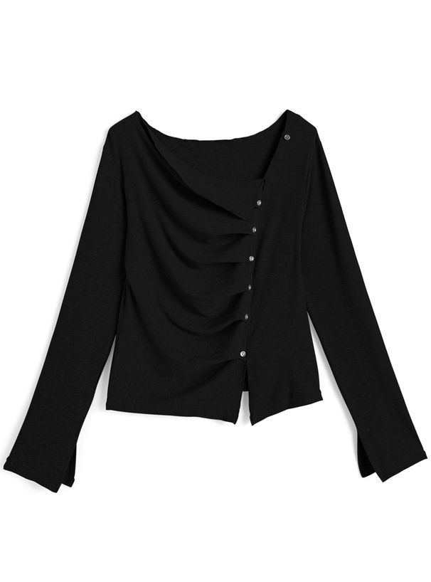 アシンメトリードレープリブトップス