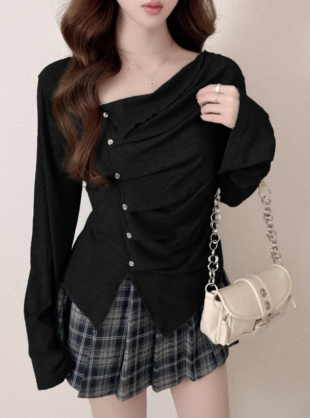 アシンメトリードレープリブトップス