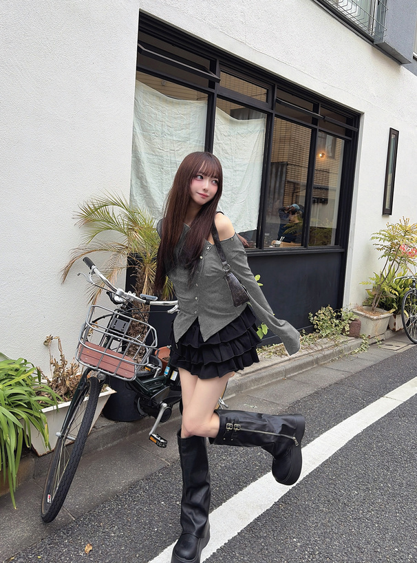 アシンメトリードレープリブトップス