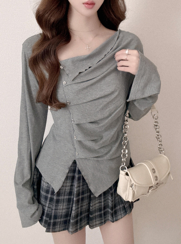 アシンメトリードレープリブトップス