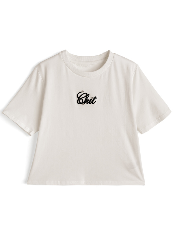 ビジュー立体刺繍ロゴTシャツ
