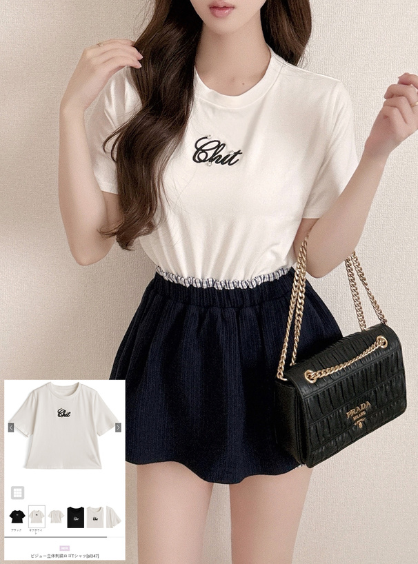 ビジュー立体刺繍ロゴTシャツ