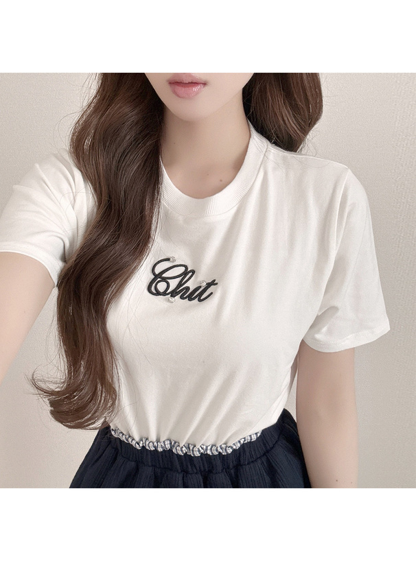 ビジュー立体刺繍ロゴTシャツ
