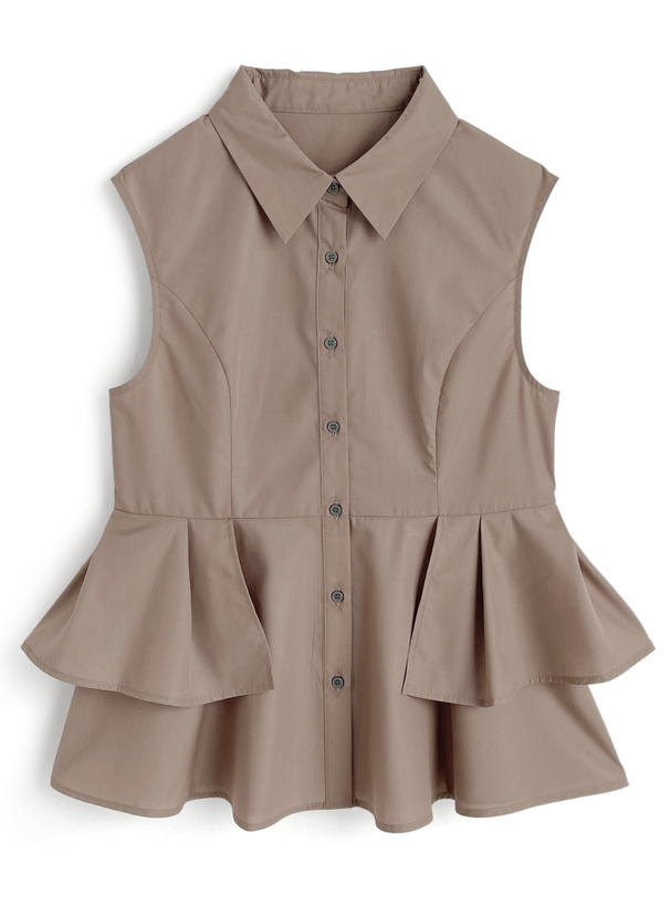 フリルペプラムノースリーブブラウス