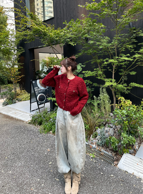 シャギーゴールドボタンカーディガン[an1496] | レディース