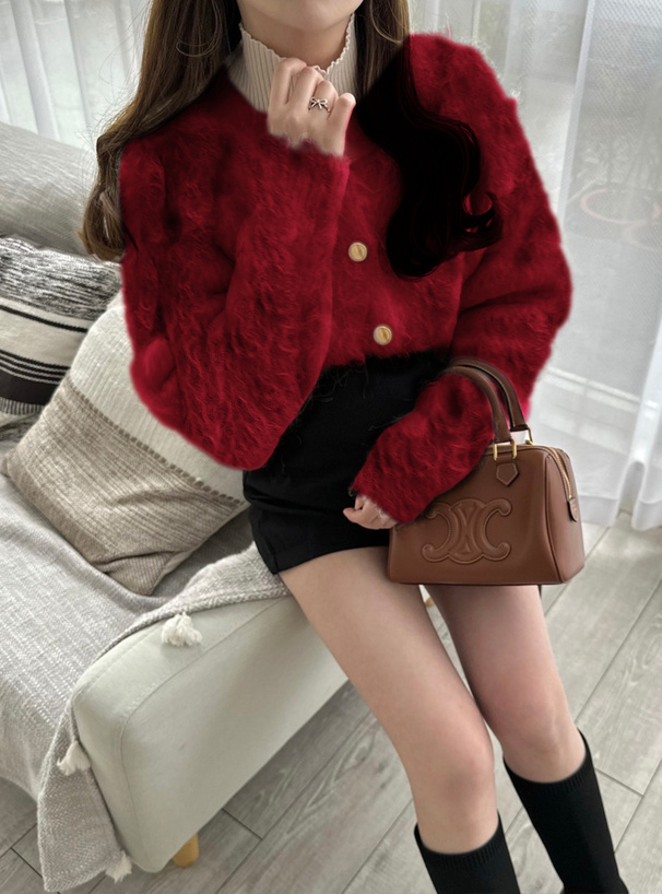 シャギーゴールドボタンカーディガン[an1496] | レディース