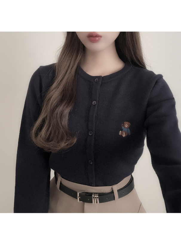 テディベア刺繍ニットカーディガン[an1518] | レディース