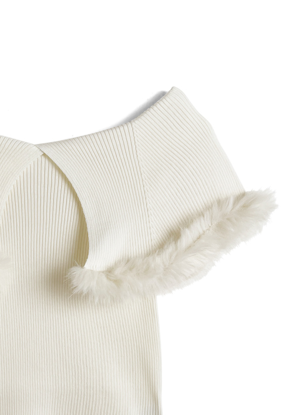 ファー付きビッグカラーノースリーブニットトップス