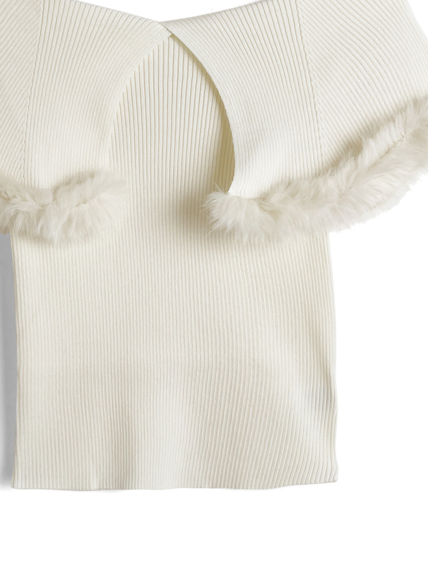 ファー付きビッグカラーノースリーブニットトップス