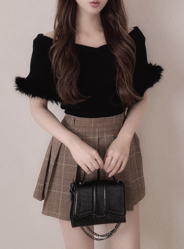 ファー付きビッグカラーノースリーブニットトップス