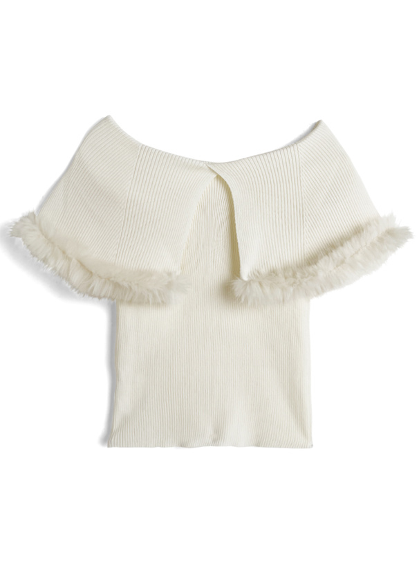 ホワイトノースリーブセーター 洗濯機洗い可 パール スリーブ ニット トップス