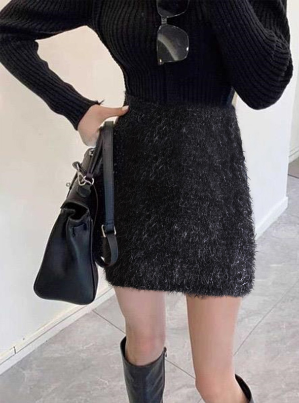 インパン裏地付きラメシャギーニットミニスカート