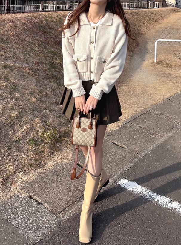カラーポケットニットカーディガン