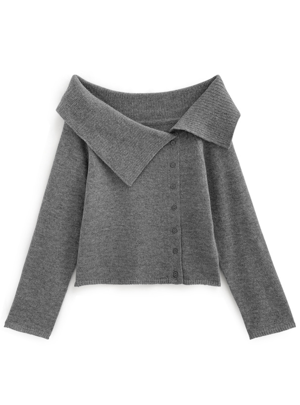 アシンメトリーカラーオフショルニットトップス