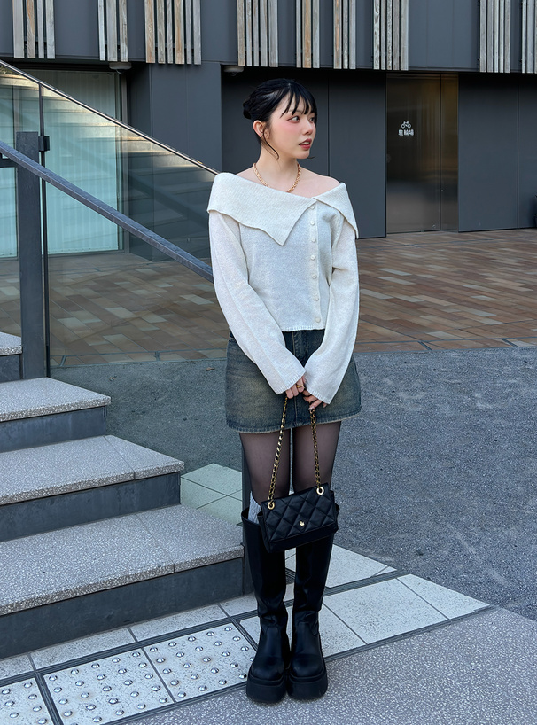 アシンメトリーカラーオフショルニットトップス[an1674] | レディース