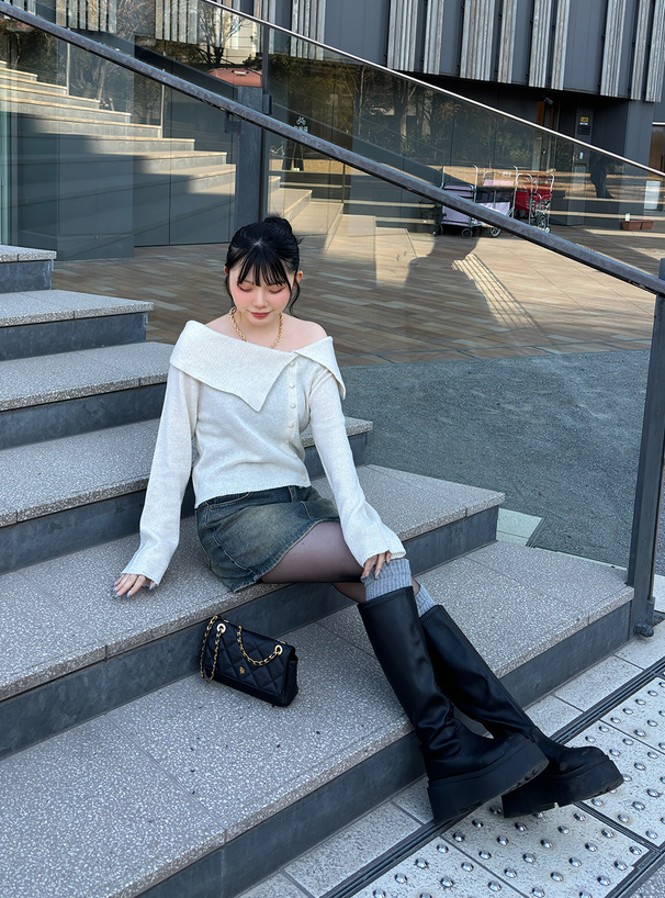 アシンメトリーカラーオフショルニットトップス[an1674] | レディース