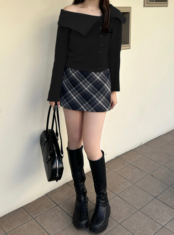 トップス k アシンメトリーカラーオフショルニットトップス[an1674