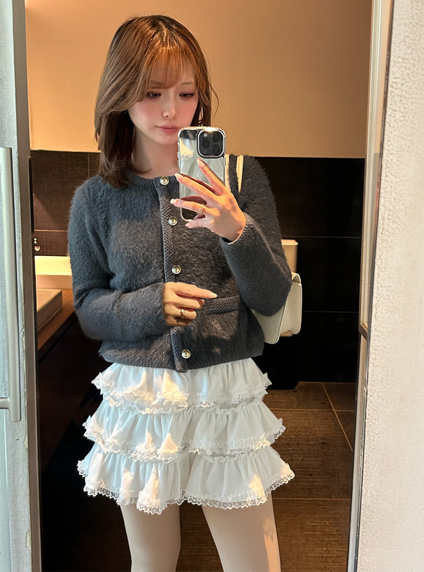 ボタンシャギーニットカーディガン