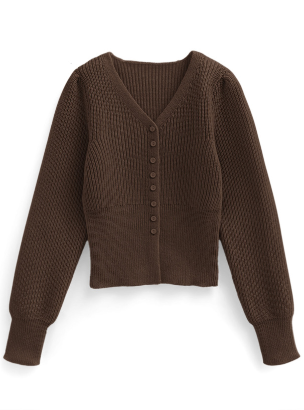 Vネックリブニットカーディガン