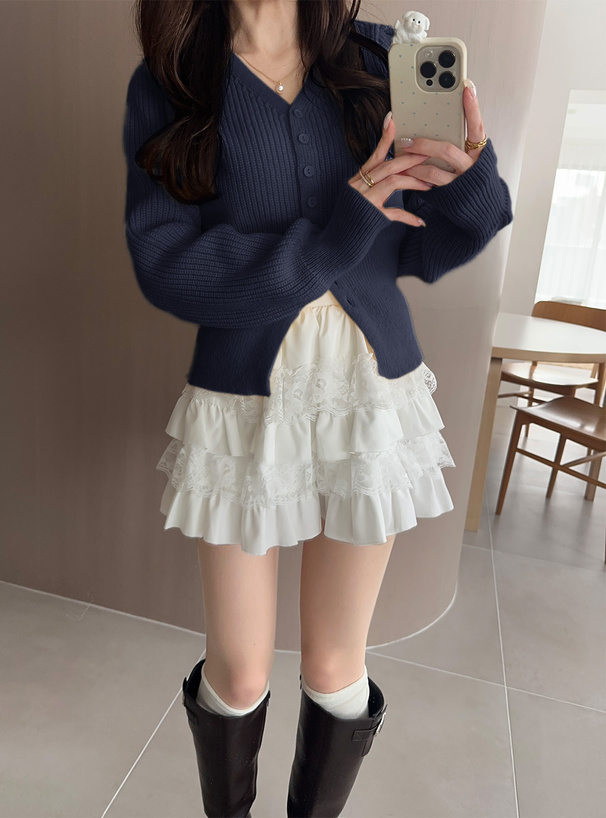 Vネックリブニットカーディガン