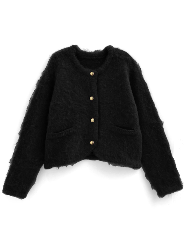 ゴールドボタンシャギーニットカーディガン