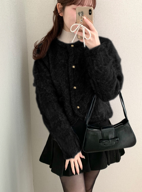 ゴールドボタンシャギーニットカーディガン