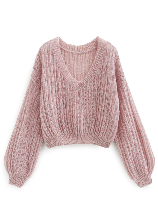 Vネックシアーニットトップス