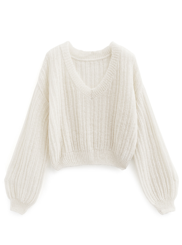 Vネックシアーニットトップス